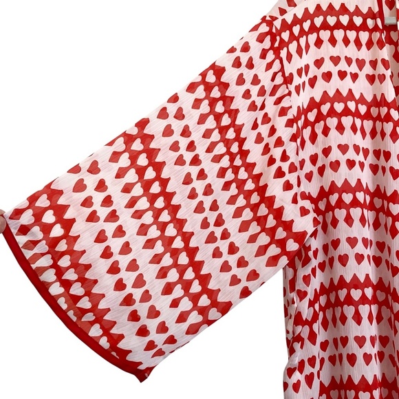 KATE SPADE Heart Print Kimono Chiffon Robe Red Belted Size L/XL - Picture 6 of 10